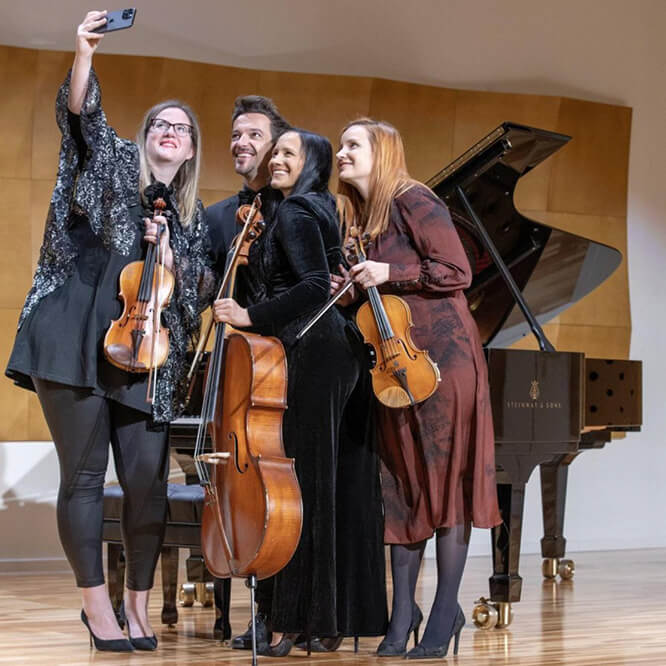 Piano and string quartet in Croatian Home Concert Hall, photosession for 